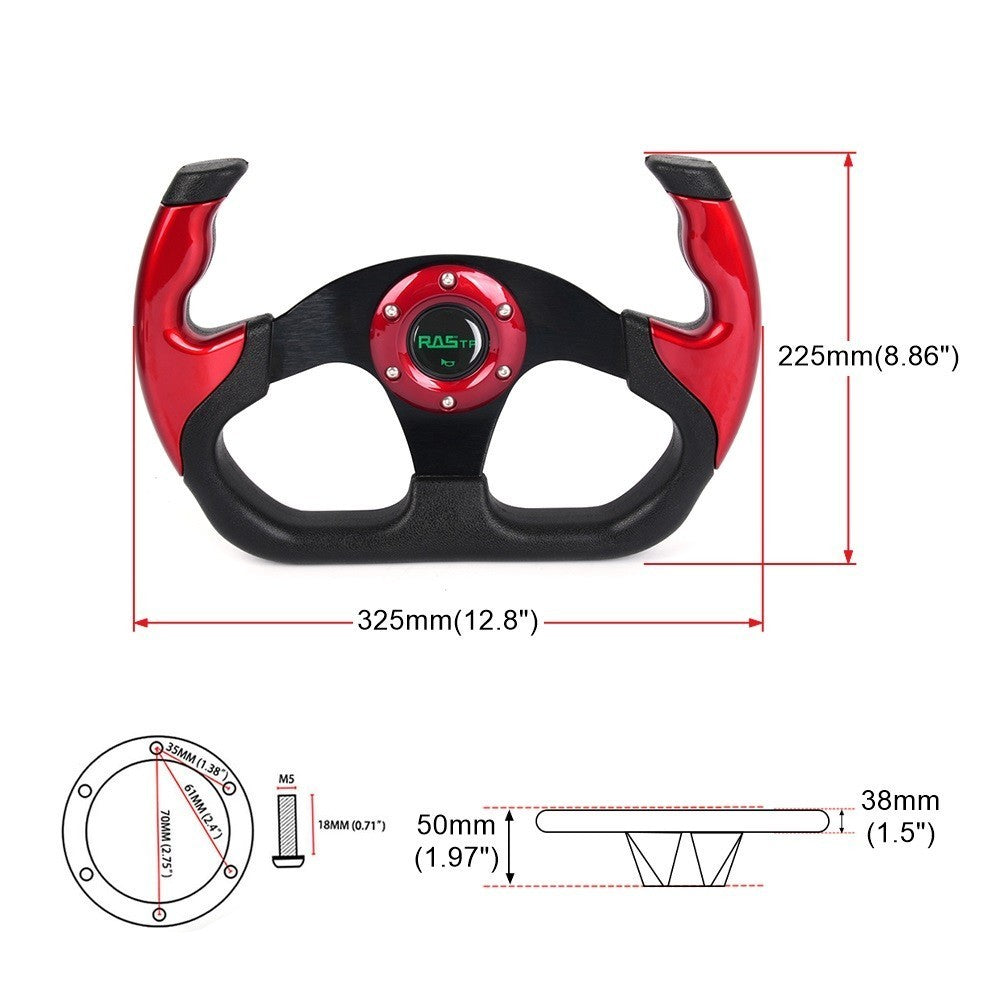 6 Hole 13 325mm Flat Drift Racing Steering Wheel U-Shape Horn Button Universal