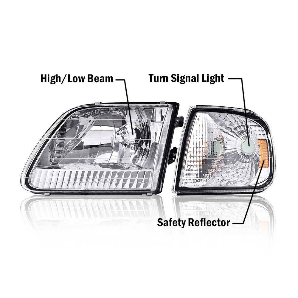 2-Pack Chrome-Plated Headlight Housings for Ford 97-03 F150 and 97-02 Expedition (USA)