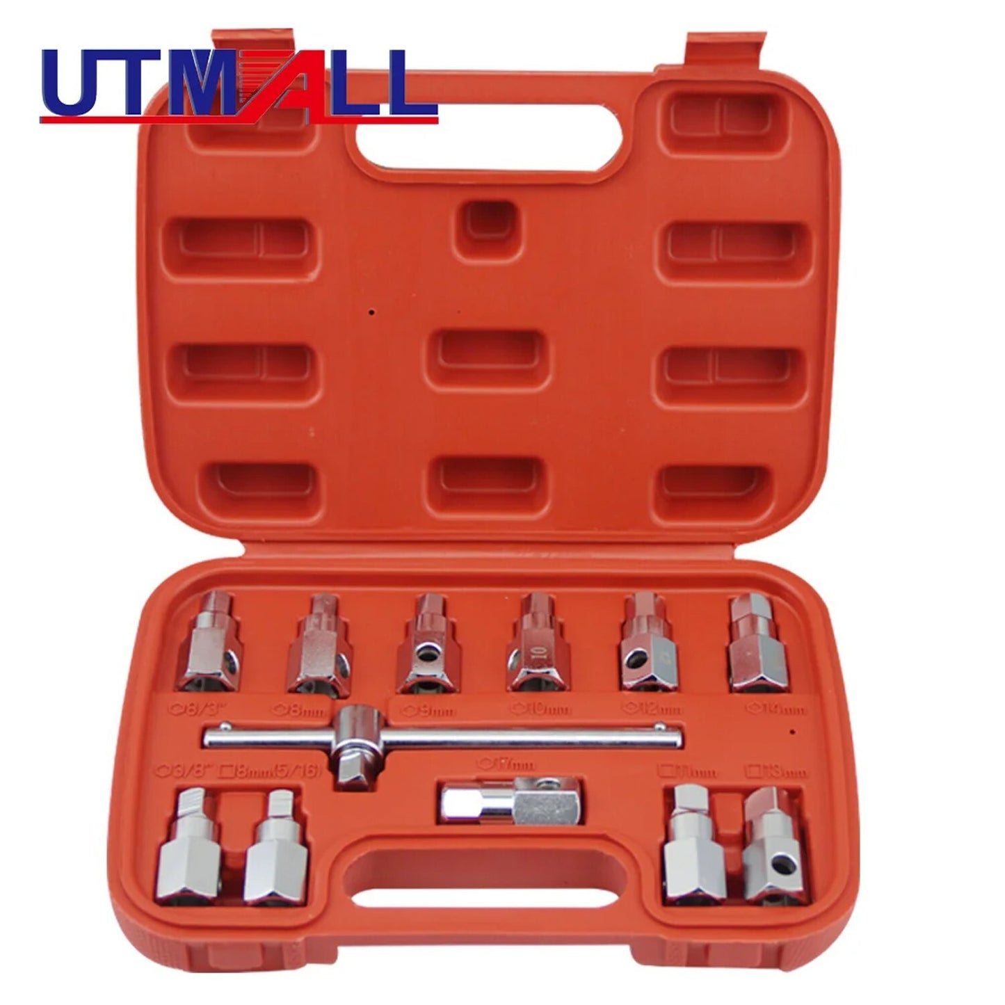 12-Piece Drain Plug Key Socket Set Shaft Oil Pump Wrench 3/8 inch Drive Car