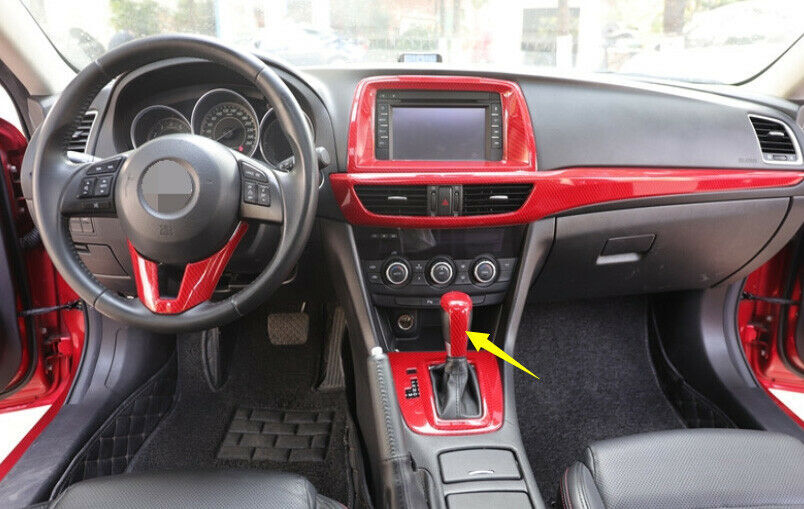 for Mazda 6 Atenza 2014-2016 Carbon Fiber Red Console Gear Shift Knob Cover Trim