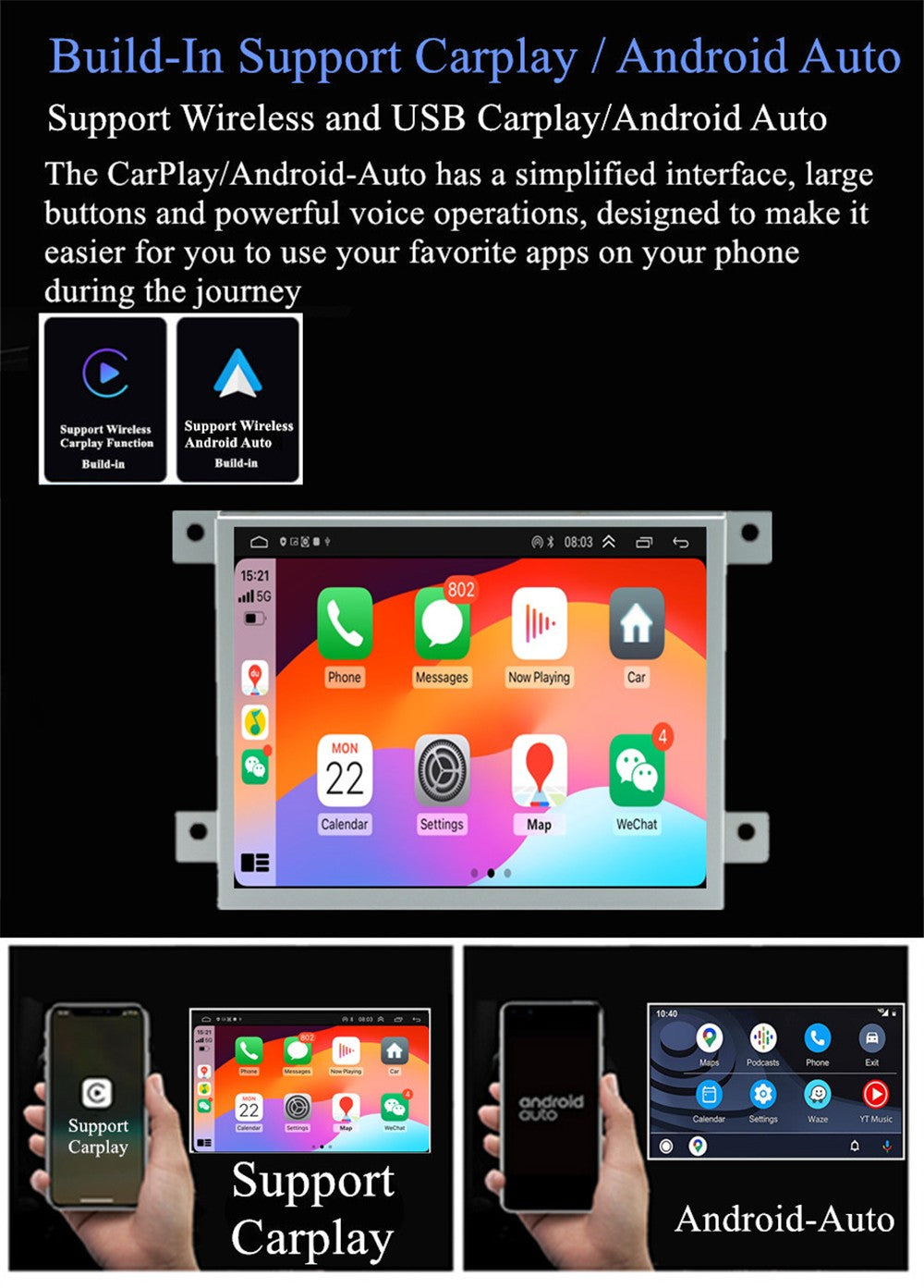 8.4Wireless Carplay 32G Car Stereo Radio GPS Navigation for Dodge for Ram Durango