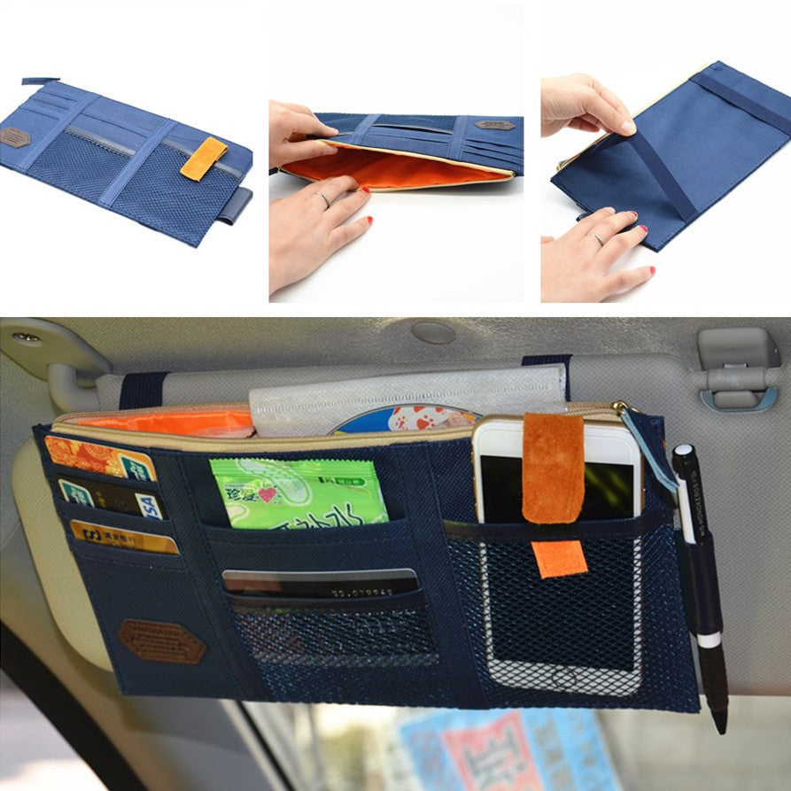 1Pcs Blue CD Bag Card Storage Phone Holder Car AUTO Sun Pocket Pouch Bag