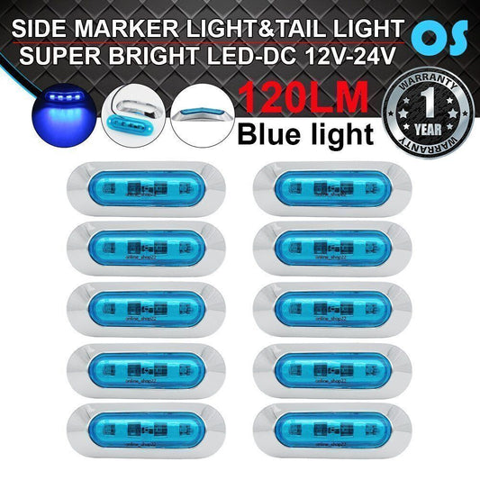 10Pcs 4 LED SMD Blue Clearance Lamp Light 12V Boat Truck RV Trailer Side Marker