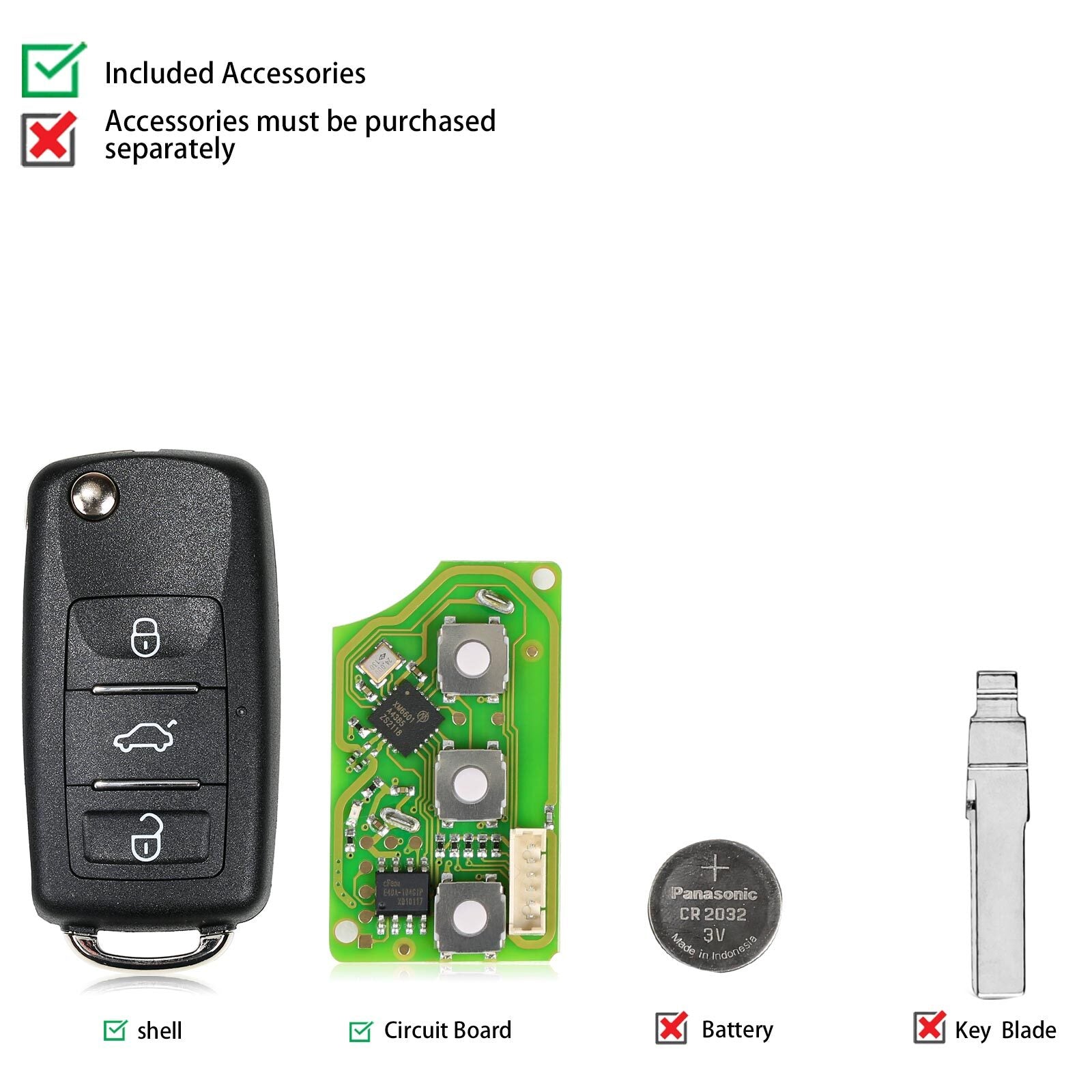 5x XKB510EN Universal Wire Remote Key For V.W B5 Type Flip 3 Buttons