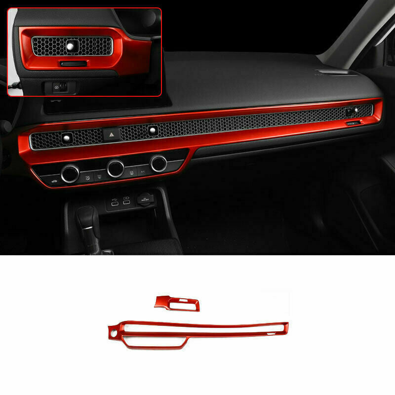 2x for Honda for Civic 2022-23 Sedan Red ABS Center Console Molding Trim Strip Cover