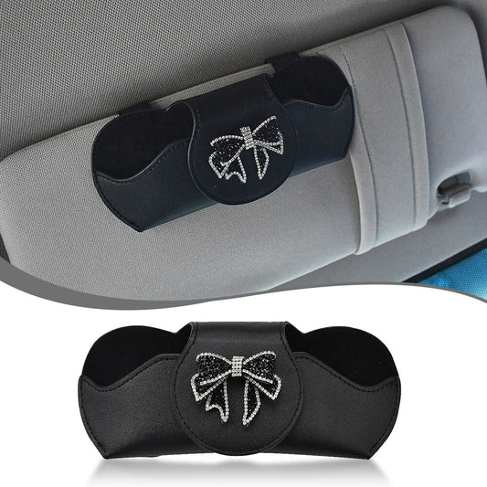 Black Sunglasses Holder for Car Viso with Black Bow Glasses Case Protective Box