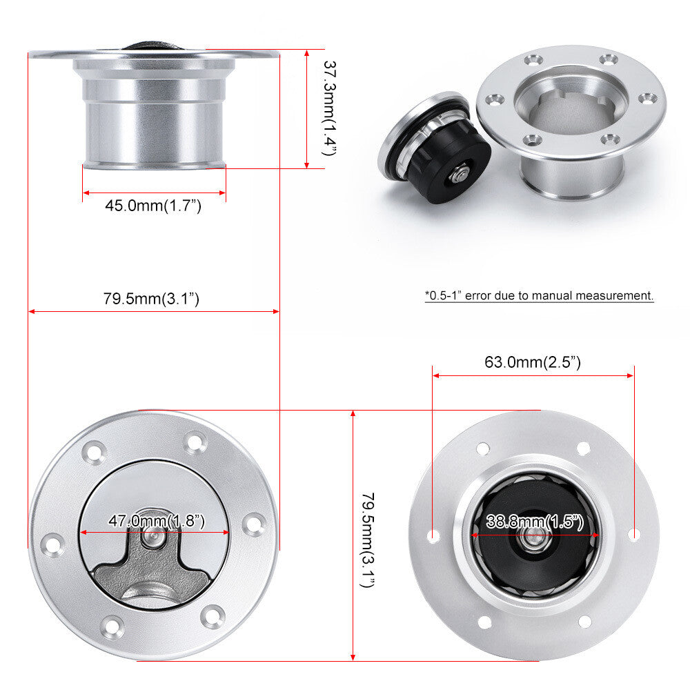 Fuel Filler Neck Up Gas Flush Mount Universal 6 Holes ID: 35.5MM Stainless Steel