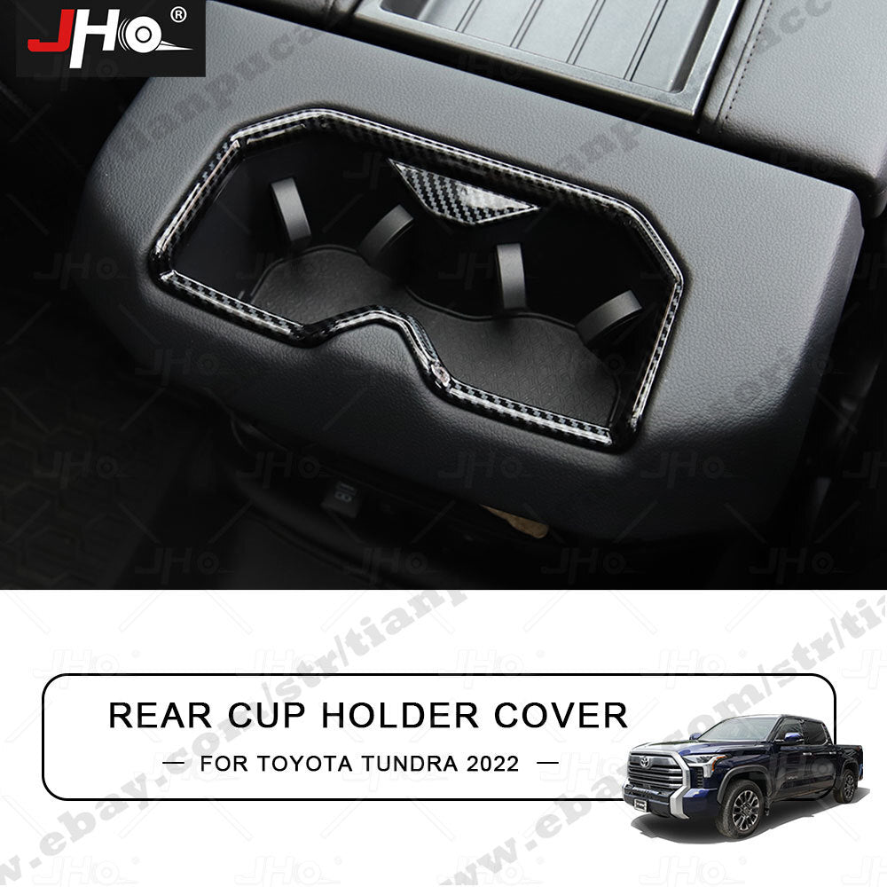 Carbon Fiber Grain Car Rear Water Cup Holder Trim Cover for Toyota Tundra 2022