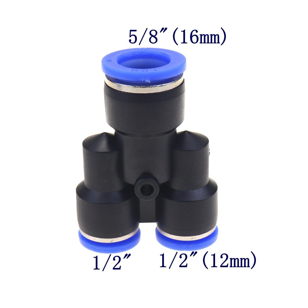 2-piece pneumatic reduction Y-type combined air push type 3-way connector pipe OD 5/8 to 1/2