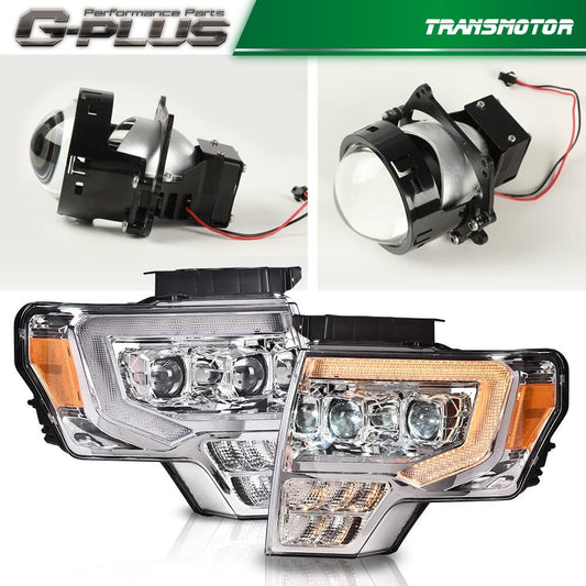 Suitable for 2009-2014 for Ford F150 Clear LED Headlights with Amber Reflectors