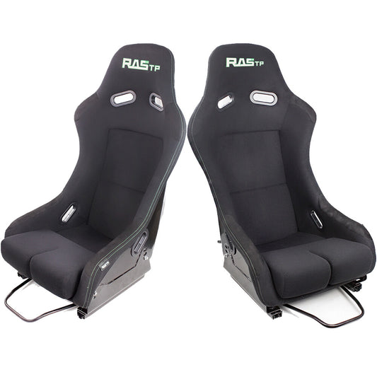 2PCS Black Universal Racing Adjustable Bucket Reclinable Seats  Slider Rail