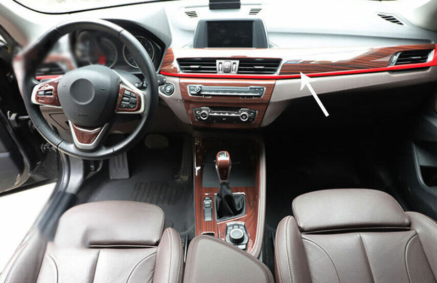 for BMW X1 F48 2016-2022 Red Wood Grain Central Console Instrument Panel Trim 2P