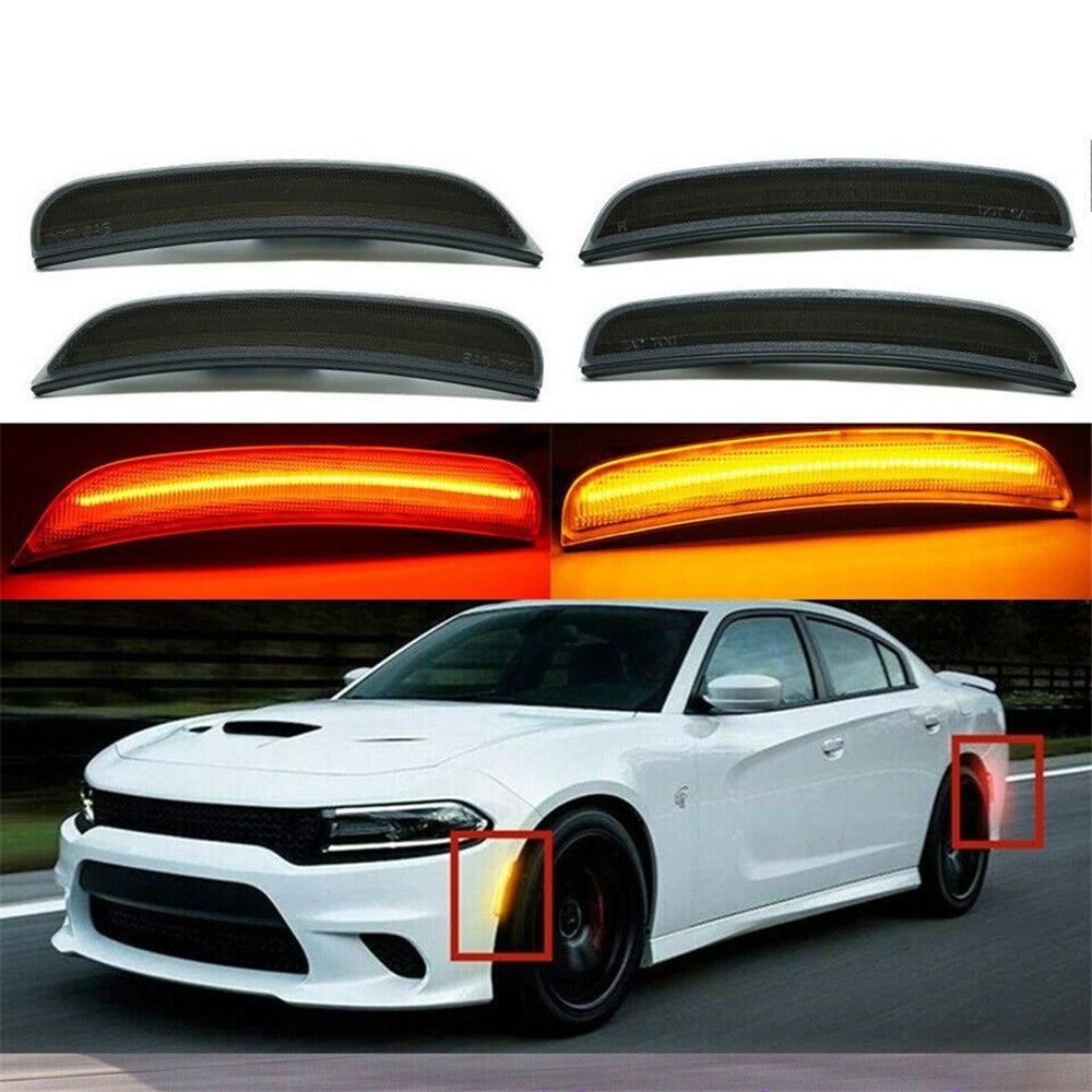 4Pcs LED Side Marker Lights Front + Rear for Dodge for Charger 2015-2023 Smoked Lens