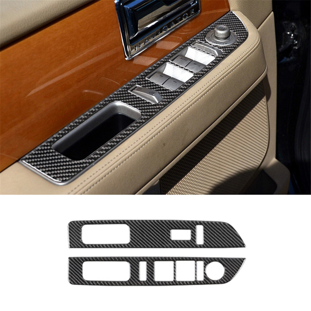 2Pcs Carbon Fiber Interior Front Window Control Cover Trim for Lincoln for Navigator