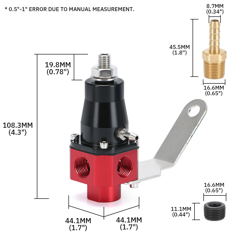 13301 Fuel Pressure Regulator Adjustable Motive 3-65psi 3 Port 3/8 NPT Universal