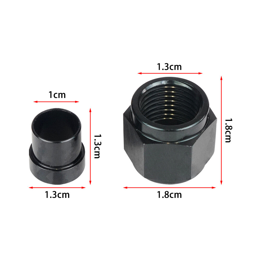 AN6 3/8 Hardline Tube Nut and Sleeve Pipe Fitting 6AN Adapter Black Aluminum