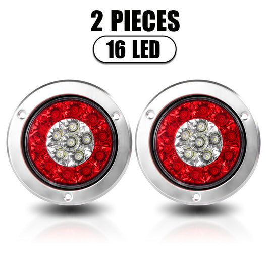 2X 4 LED Red/White Truck Trailer Rear Brake Stop Turn Signal Tail Lights 12-24V