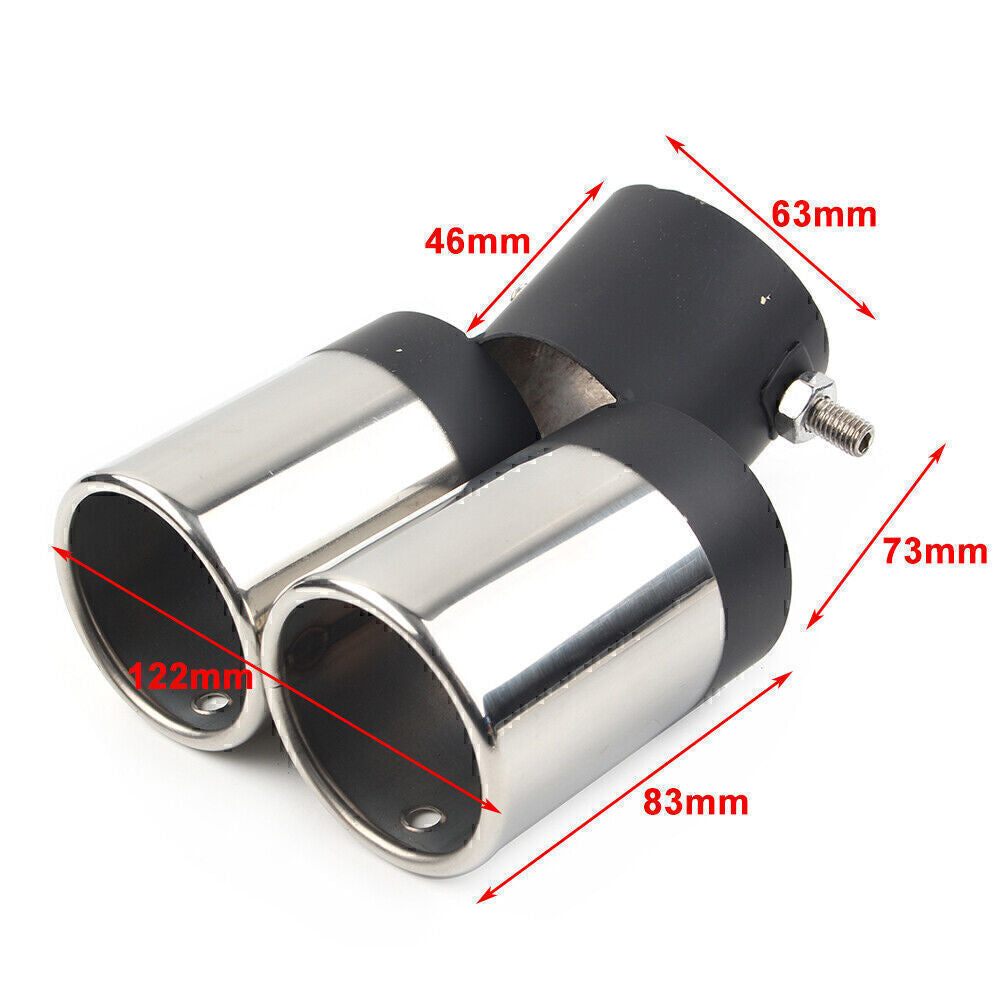 Auto Auspuffblende Doppelrohr Auspuff Blenden Edelstahl Universal Silver