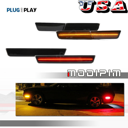 4-Pack Front and Rear Smoke Lens LED Side Marker Lights for 2018-2022 for Dodge for Challenger