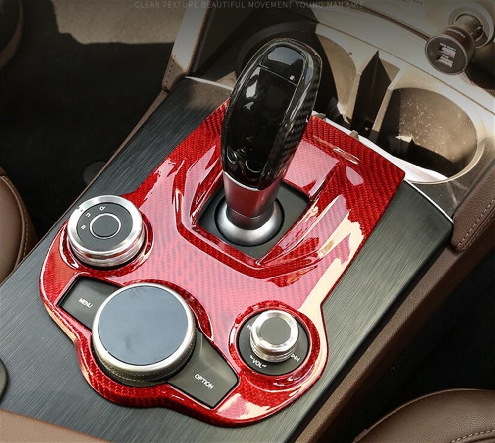 Red Carbon Fiber Gear Shift Panel Trim Fit for Alfa Romeo Giulia for Stelvio 2017-19