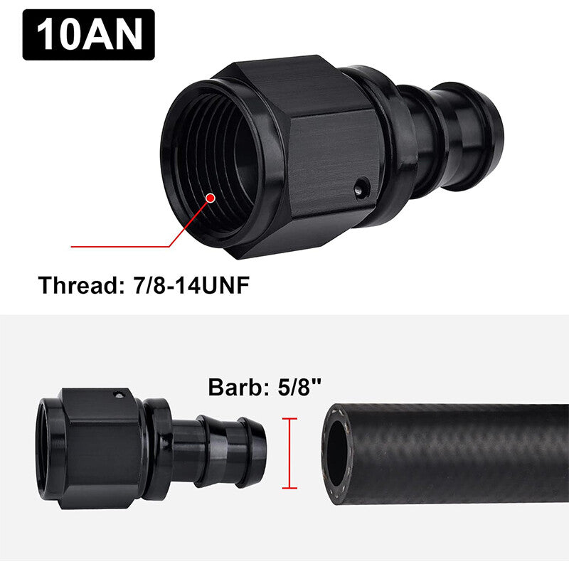 10AN AN10 Straight Push-On Hose End fittings/Adapters Push Lock Barb Black