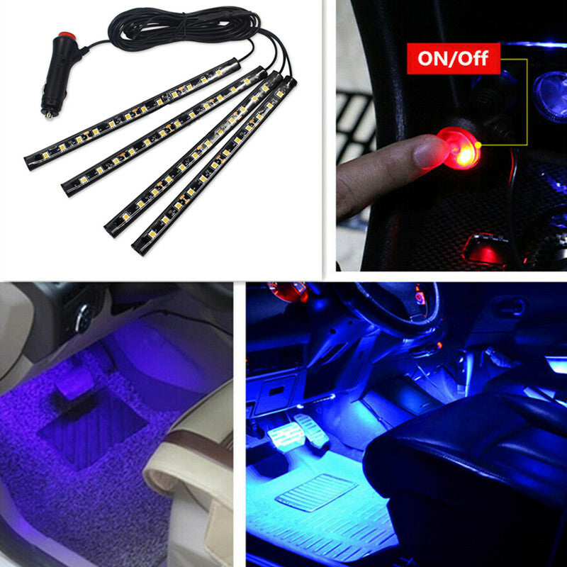 Car Blue 4in1 Atmosphere Light 12 LED Charge 12V Glow Interior Decorative Lamp