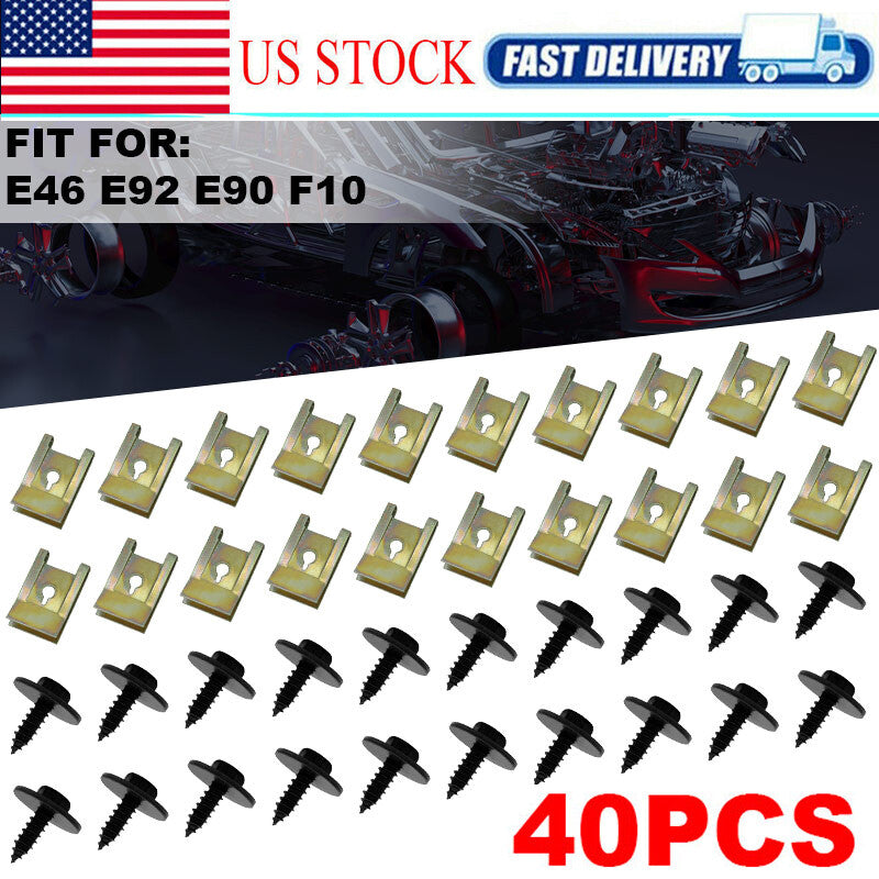40x Metal Car Door Screw Body Fender Bumper Retainer U Nut Clips Gasket Fastener
