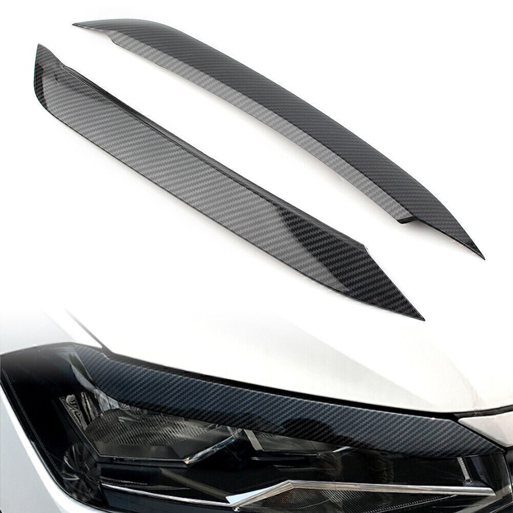 for VW Polo 2019+ Carbon Look Headlight Eyebrow Eyelid Molding Trim Lid Cover