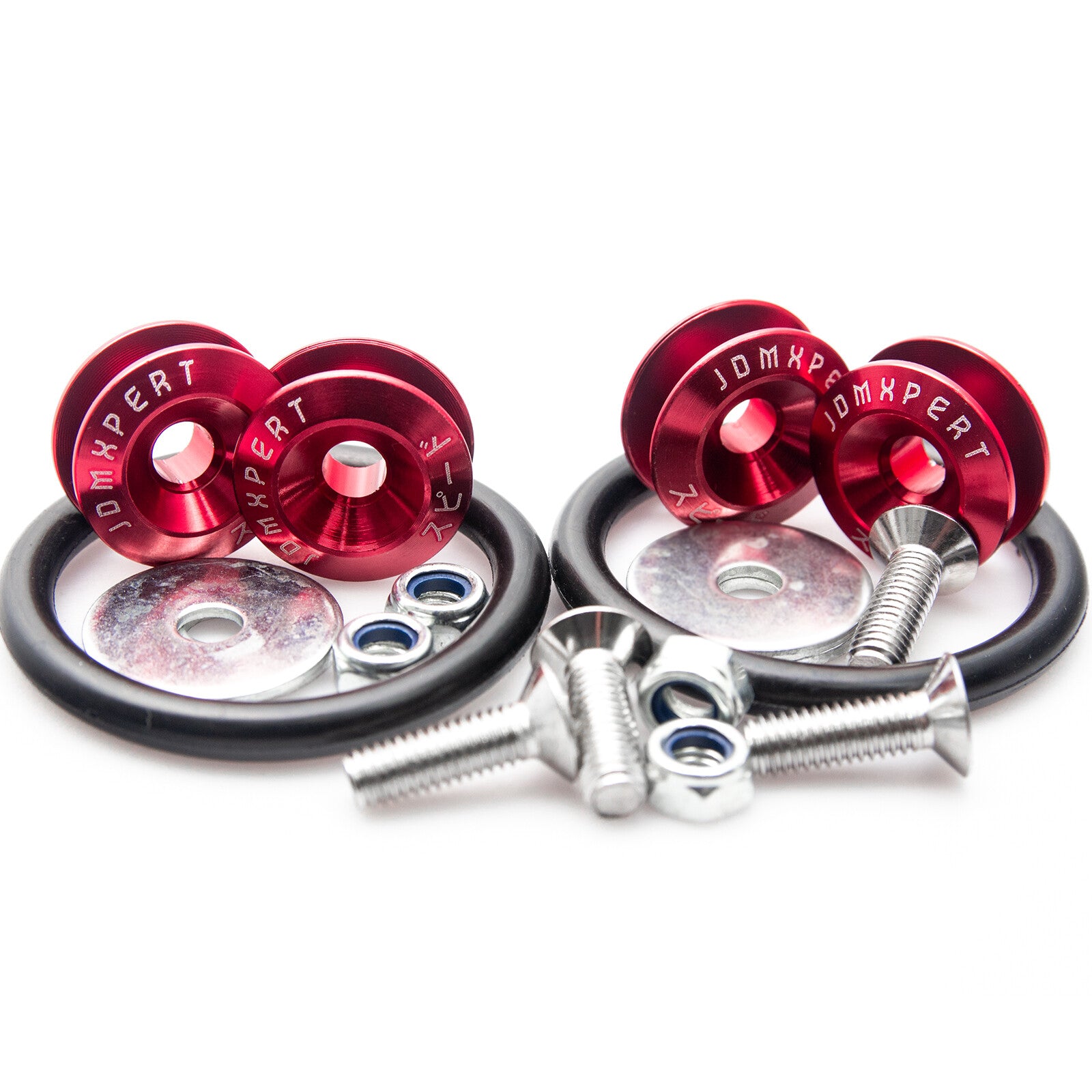 JDM Quick Release Fasteners for Automotive Bumper Trunk Fender Latch Covers - Chrome Red