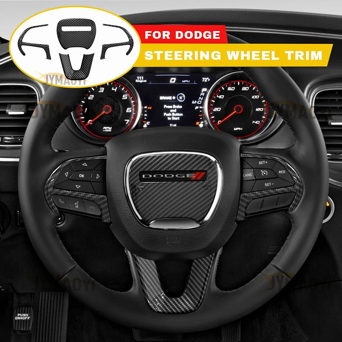 4x Carbon Fiber Steering Wheel Cover Trim Sticker for Dodge Charger for Challenger