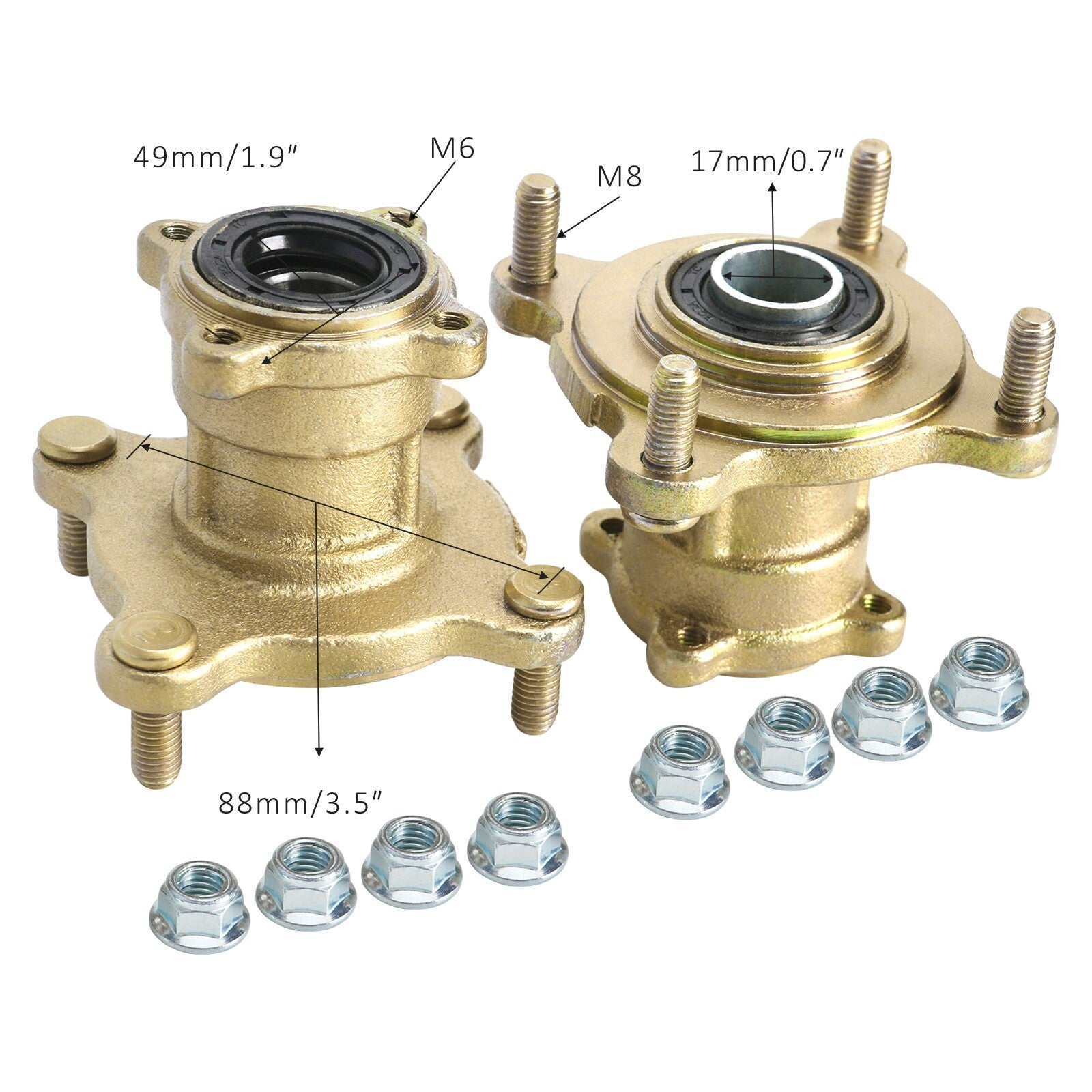 Pair 4 Stud Front Flange Wheel Hub 17mm Bearing 88mm Spacing Go Kart ATV Quad