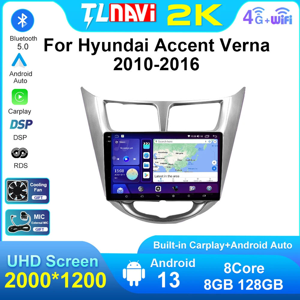 Car Radio CarPlay Screen for Hyundai Solaris Verna Accent 2010-2016 GPS Player