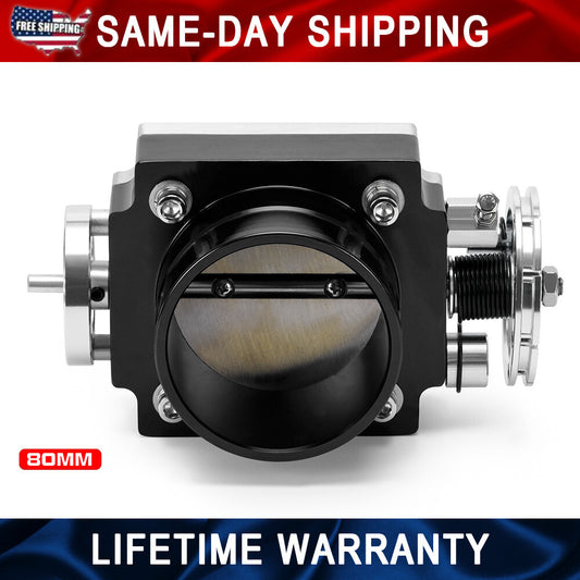 Universal 80MM High Flow Intake Aluminum Manifold Billet Throttle Body Black