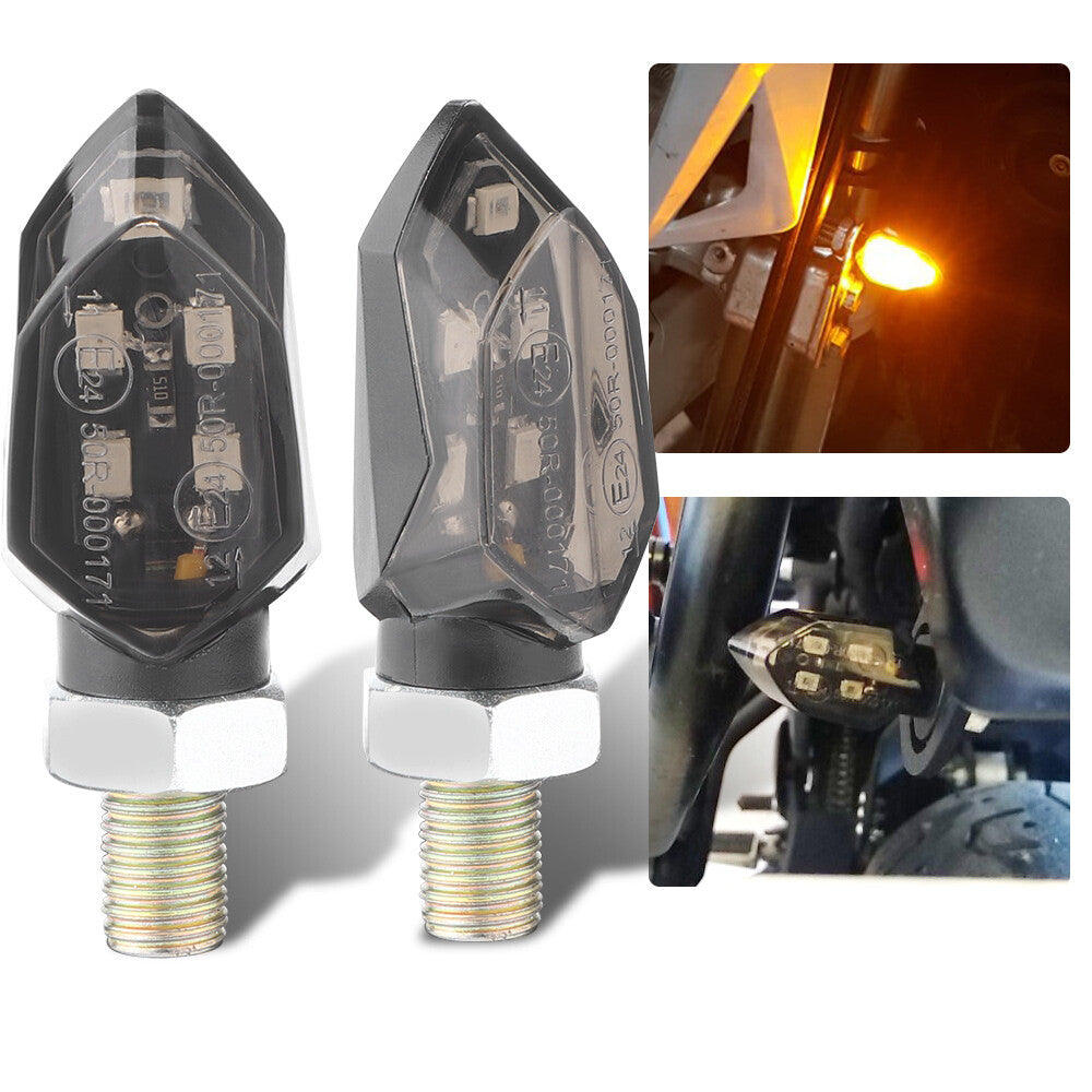 2x Smoked for Mini Motorcycle LED Turn Signal Indicator Light Amber Blinker Lamp 12V