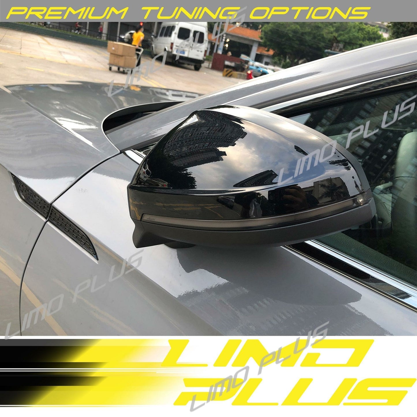 Smooth black mirror-finish protective case for Audi for A4,B9, S4, for A5,and S5 models 2017-2024 with lane assist.
