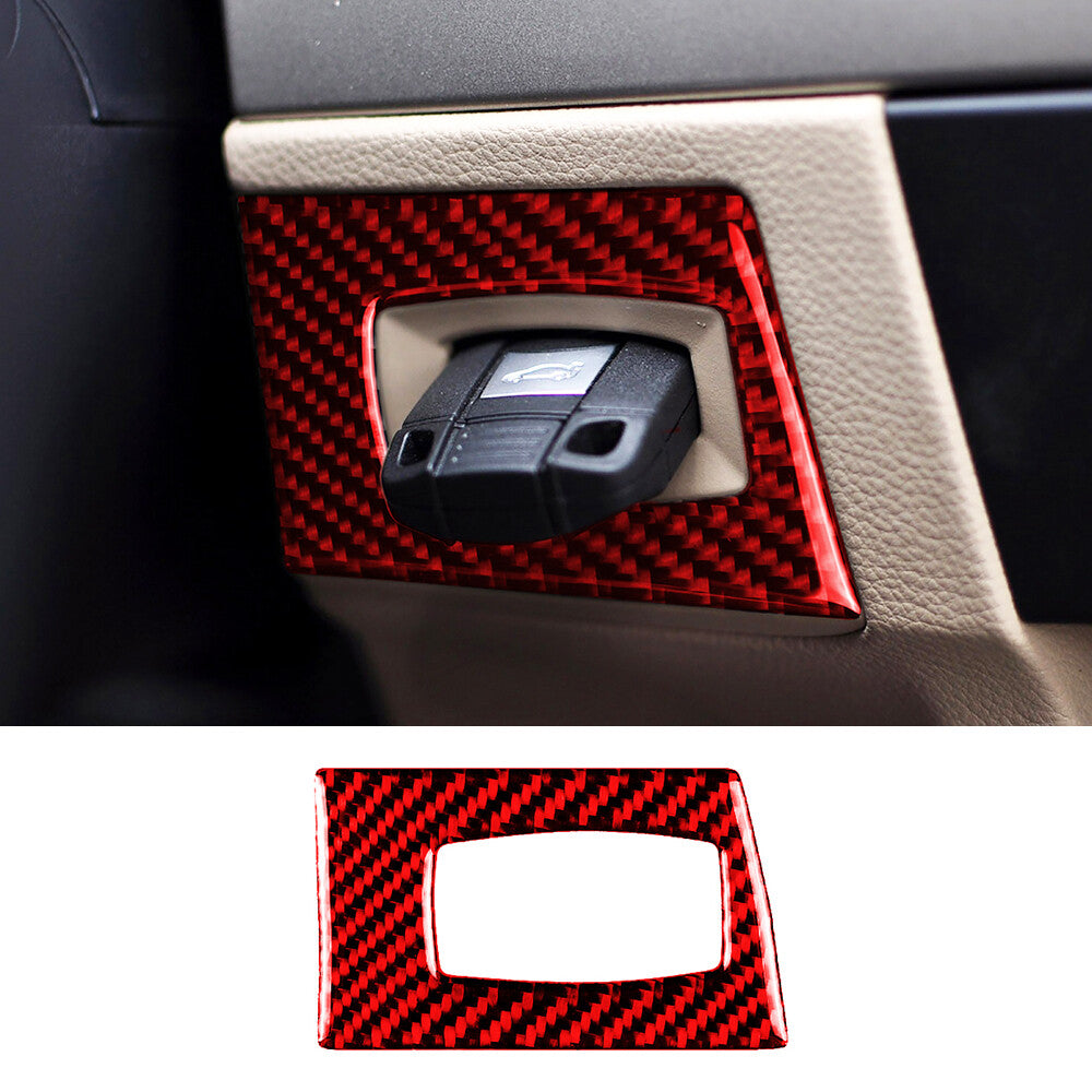 Red Carbon Fiber Ignition Switch Button Key Hole Trim for BMW 3 Series E90 05-12