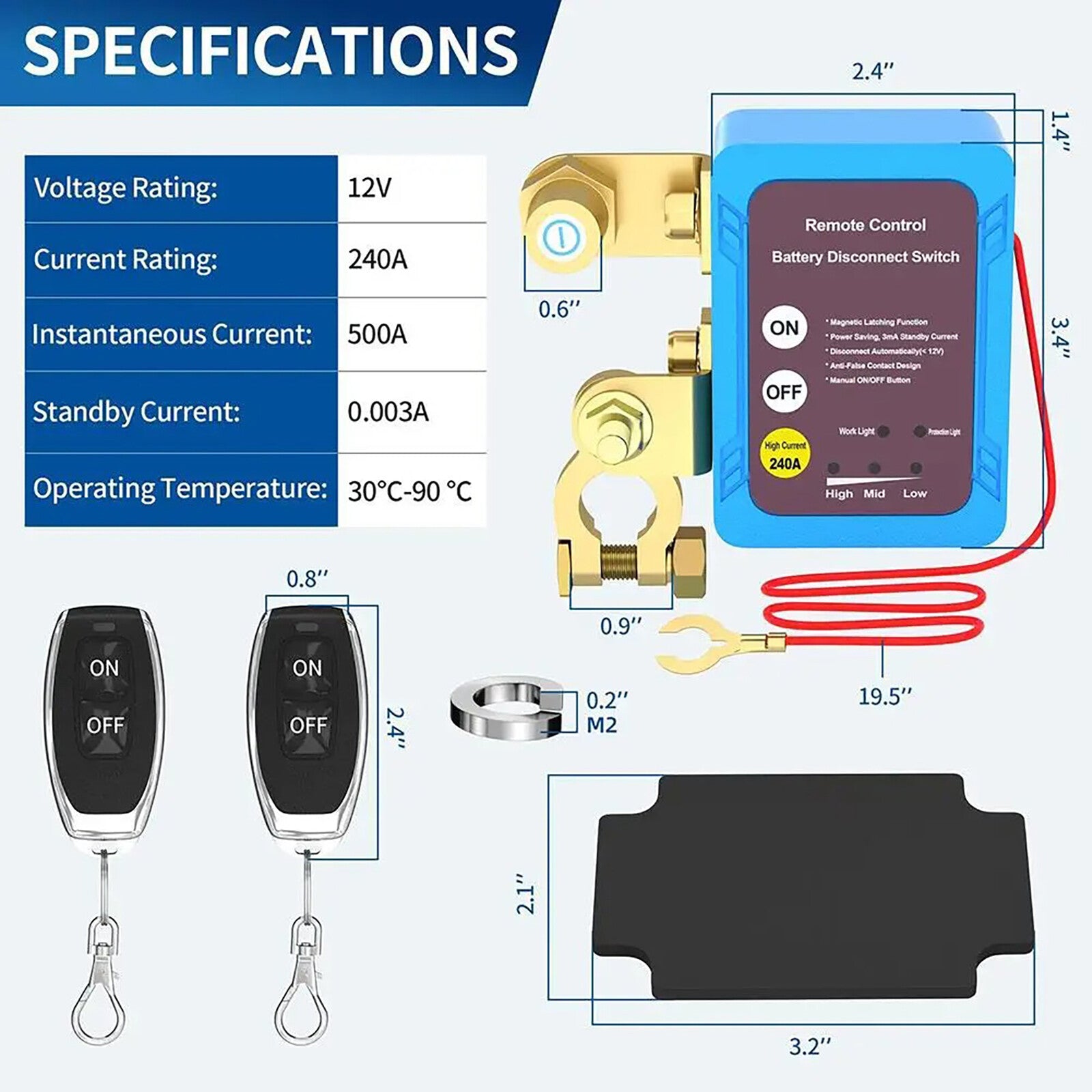 1 Set 12V 240A Remote Battery Disconnect Switch Accessories For Auto RV ATV