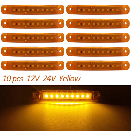 10pcs 9 LED Semi Truck Trailer Side Marker Lights Amber Waterproof Car Lorry
