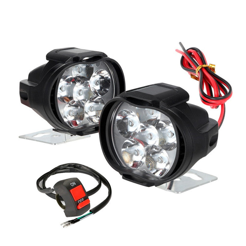 2 PCS Motorcycle LED Headlight 10W 6000K 6 LED Lamp Spotlight Driving Fog Light