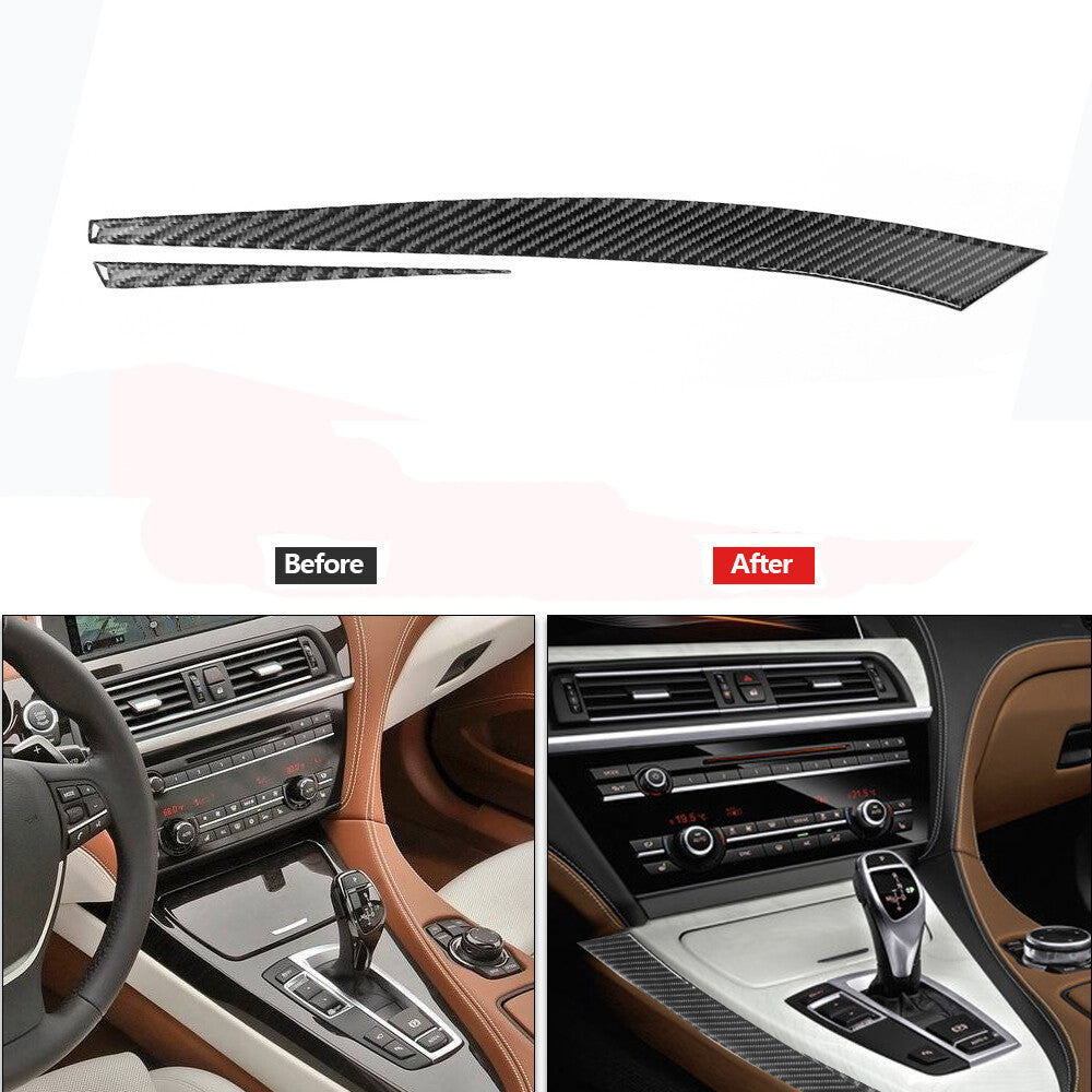 2Pcs Carbon Fiber Gear Shift Side Cover Trim for BMW 6 Series F12 F13 2011-2018