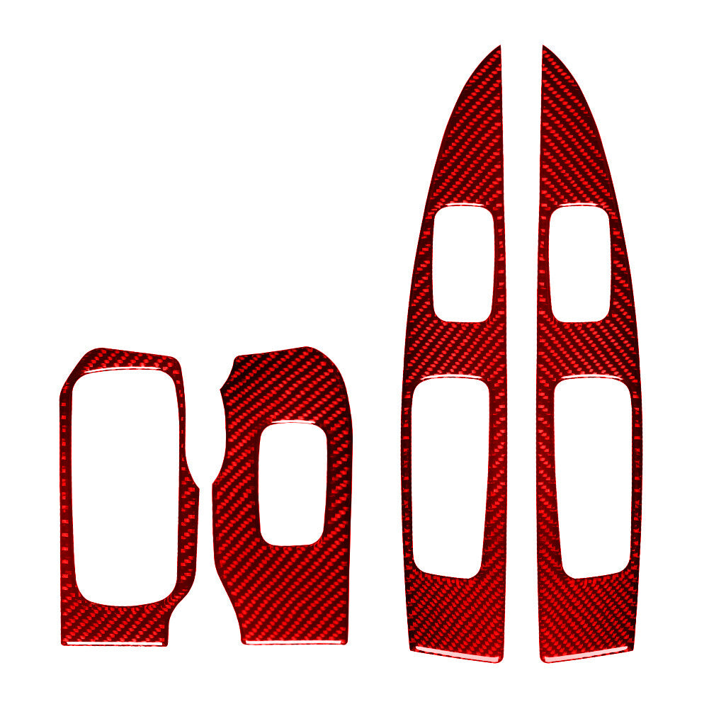 4Pcs Red Carbon Fiber Window Control Panel Cover Trim for Ford Fiesta 2011-2015