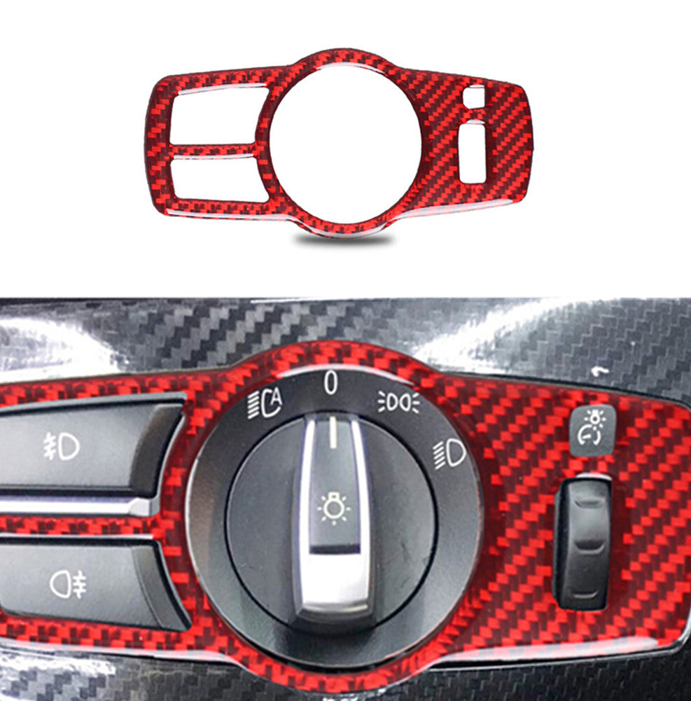 Red Carbon Fiber Headlight Switch Panel Cover Trim for BMW 5Series F10 2008-2017