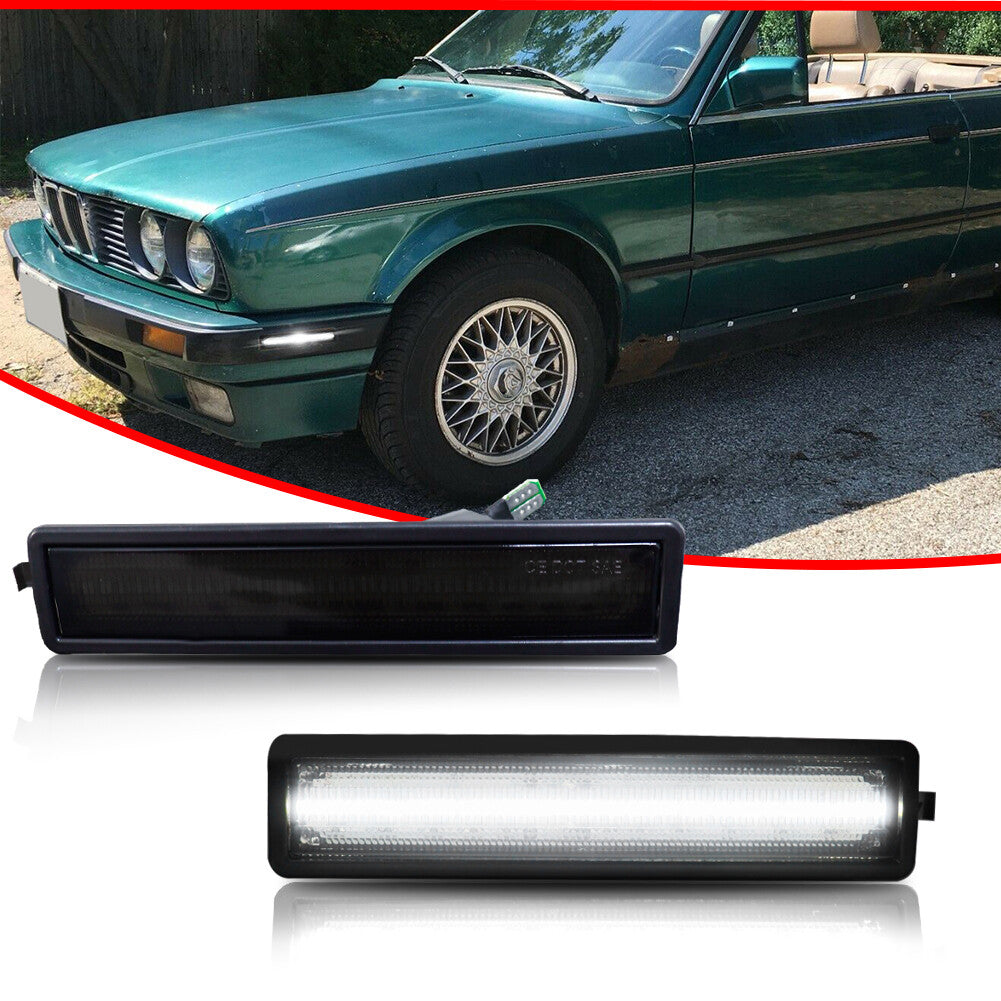 Smoked black side marker light reflector with white LEDs for BMW E30 3 Series (models 84-91)