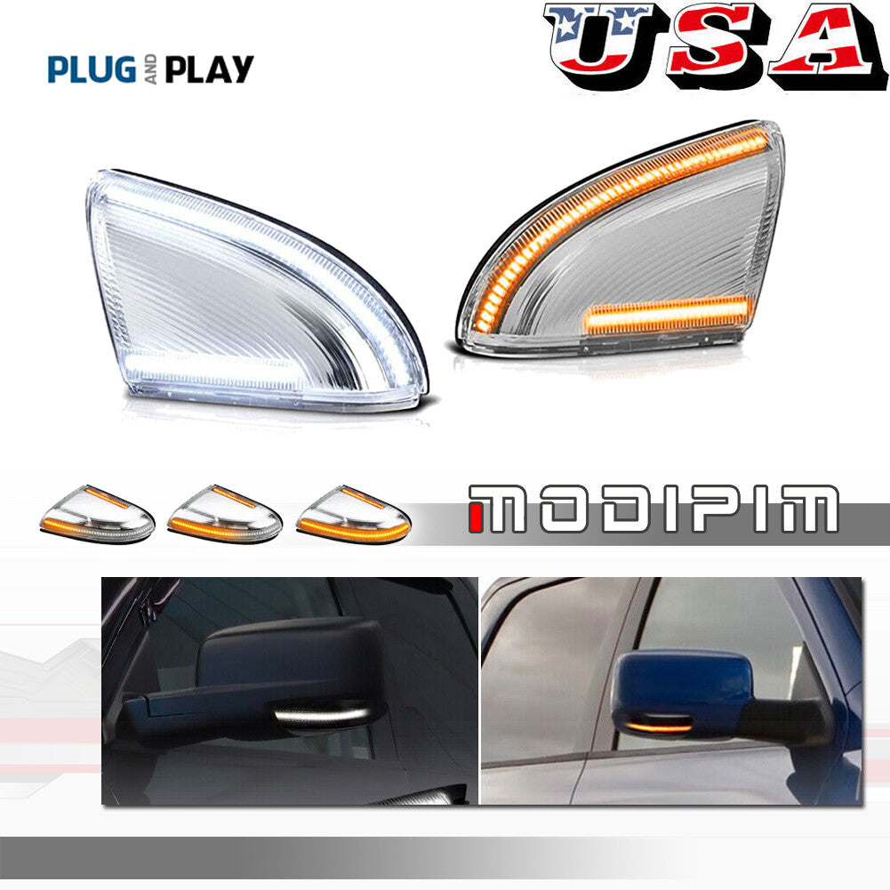 L+R transparent side mirror turn signal LED lights applicable to for Dodge for Ram 1500 (09-18) 2500 (10-18)