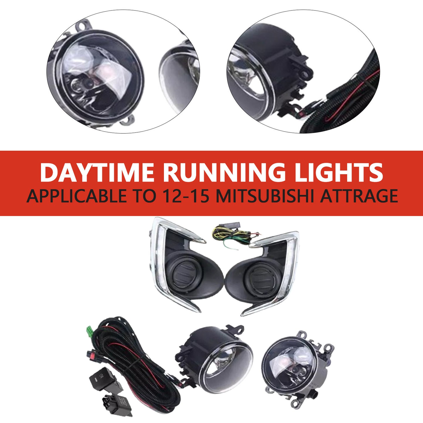 DRL Daytime Running Lights Fog Lamps Covers Kit For Attrage Mirage G4 2012-201hR