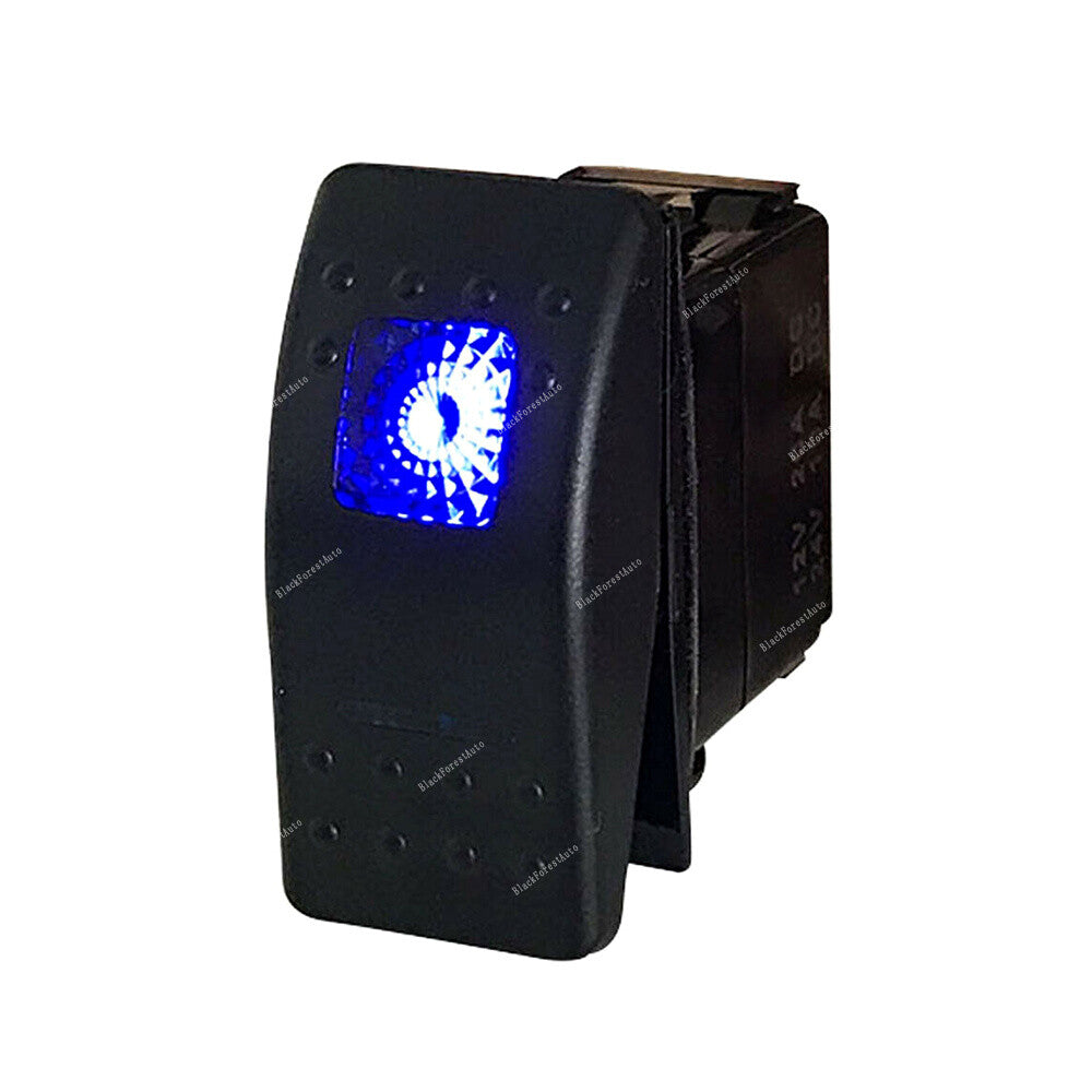 LED DC ON-OFF-ON Rocker 12V 24V Switch For Marine Boat Car Blue 7Pin