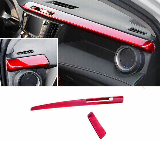 for Toyota RAV4 2013-2018 Red ABS Center Console Dashboard Stripe Cover Trim 2Pc