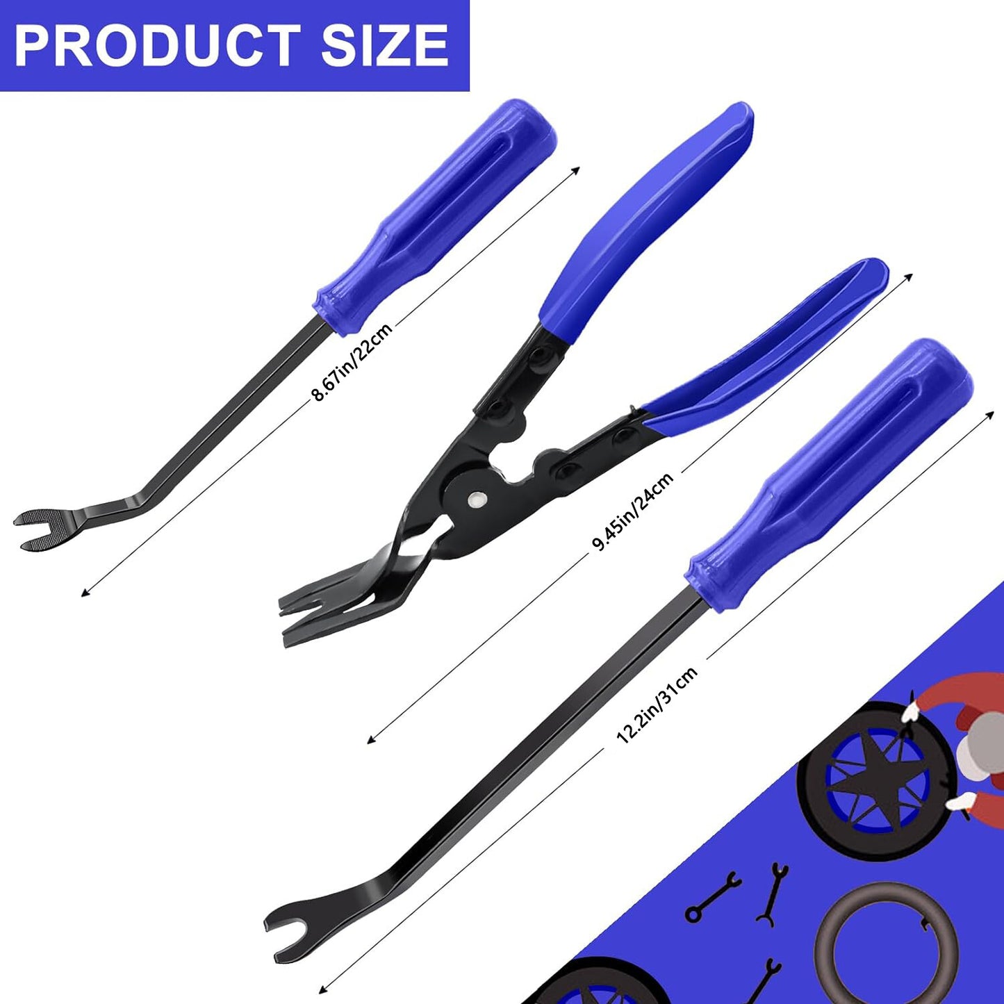 3Pcs Car Door Panel Remover Body Retainer Clip Set Trim Upholstery Pry Tool Blue