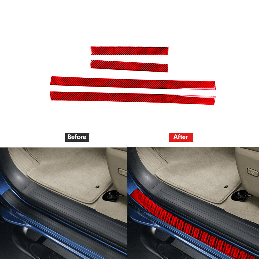 Red Carbon Fiber Outer Door Scuff Sill Cover Trim for Toyota 4Runner 2010-2020