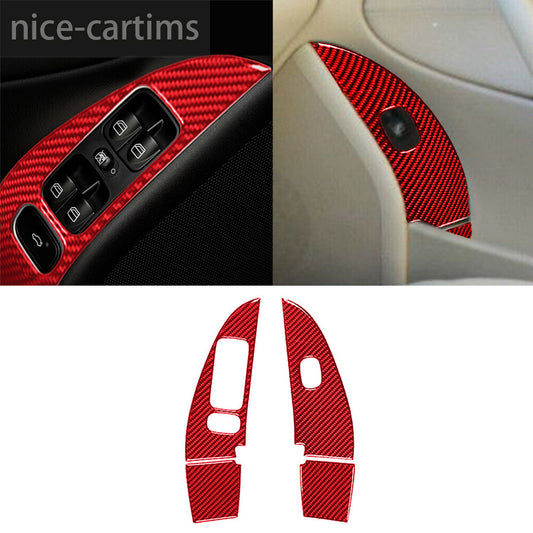 Red Carbon Fiber Window Lift Switch Cover for Mercedes-Benz C Class W203 2005-07